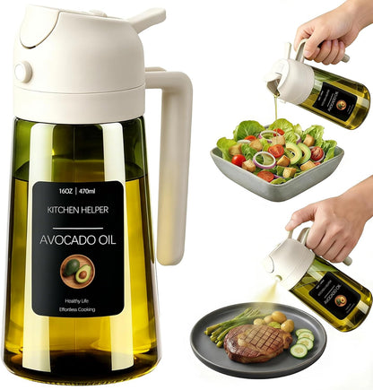 Poshetion 2 in 1 Olive Oil Sprayer for Cooking, 16oz Light-Proof Oil Dispenser for Kitchen, Leak-Proof Oil Spray Bottle for Air Fryer, Salad, BBQ, Baking, Grilling - Black & Green