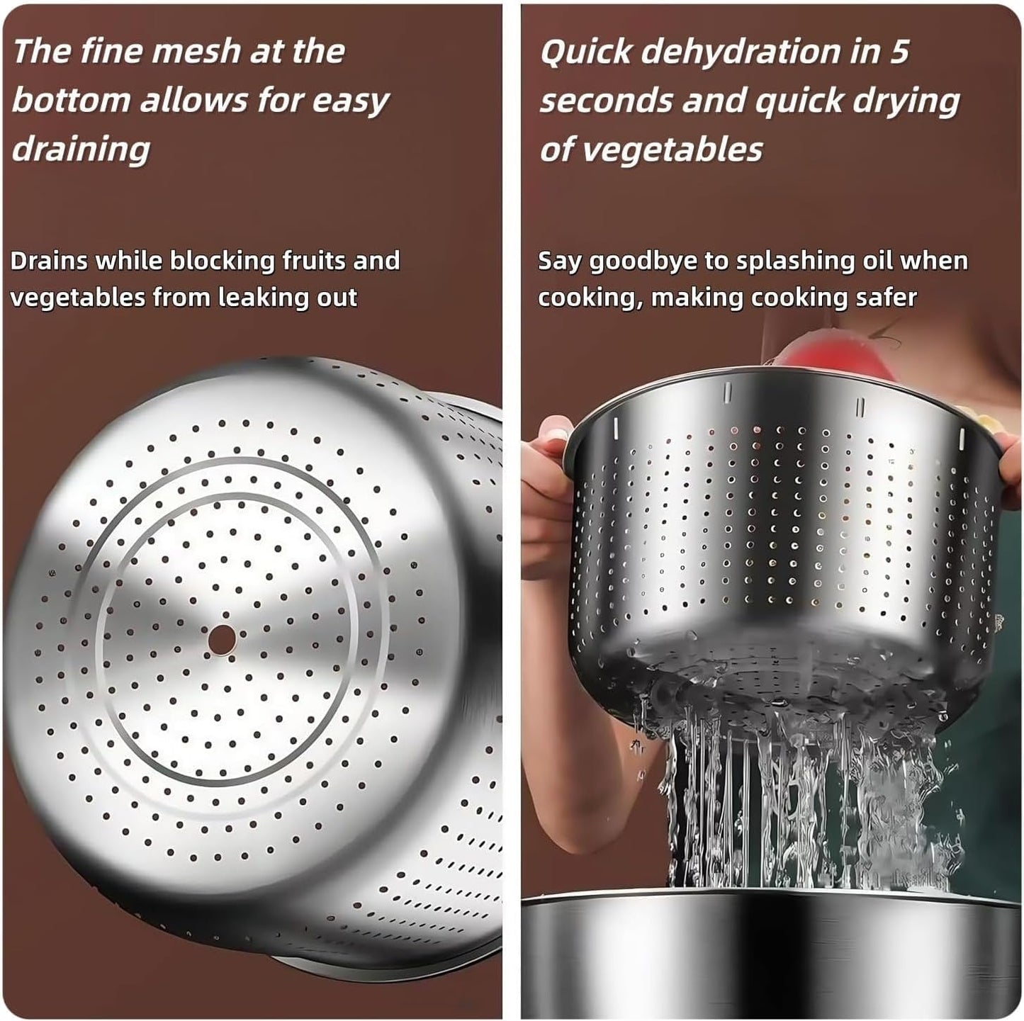 6L Stainless Steel Salad Spinner - Quick Spin Dryer for Vegetables, Lettuce, Fruit and Pasta, Commercial and Household Essential Kitchen Utensil