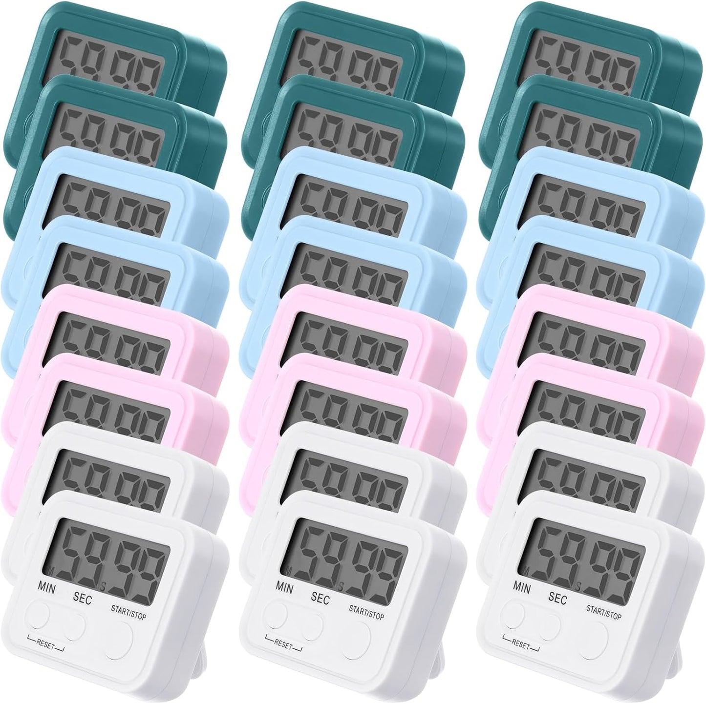 Weewooday 24 Pcs Digital Kitchen Timer Magnetic Timer Bulk On/Off Switch Minute Second Count up Countdown Loud Alarm for Exercise Cook Baking (Black,White)