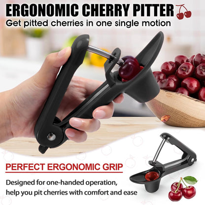 SCHVUBENR Cherry Pitter Tool - Stainless Steel Cherry Corer Pitter with Ergonomic Push Design - Easy to Use for Making Cherry Jam - Pit Cherry with Ease, Saving Time & Space with Lock Design(Red)