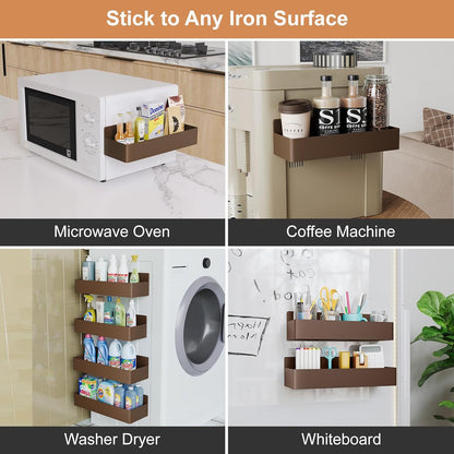 Mystozer Magnetic Spice Rack for Refrigerator, Kitchen Organizer and Storage Shelf, Black (4 Pack)…