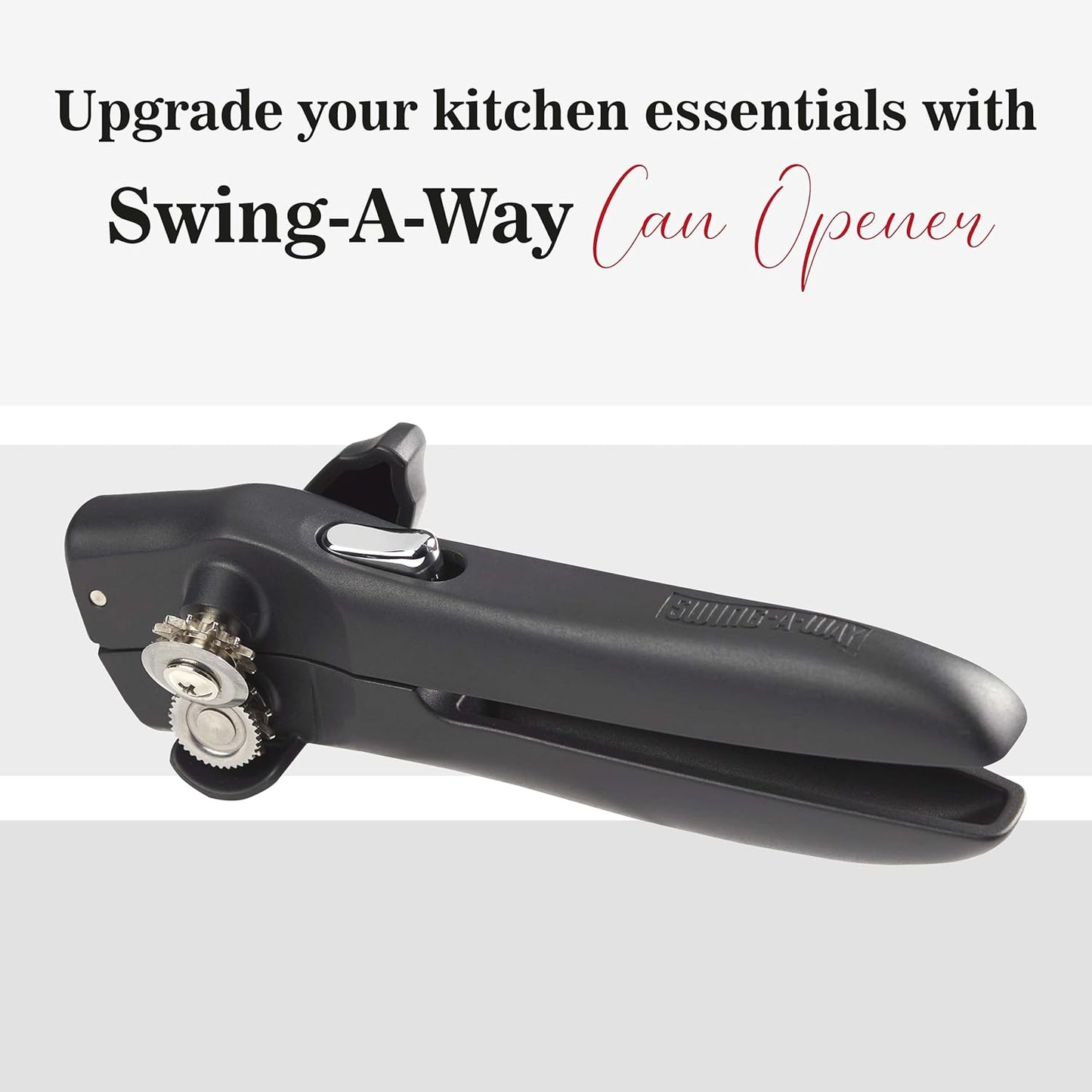 Swing-A-Way Locking Can Opener with Sharp Blade, Manual Hand Held, 2-in-1 Can and Bottle Opener, Made of Steel, Easy Turn Knob, Basic Kitchen Essentials (Black)