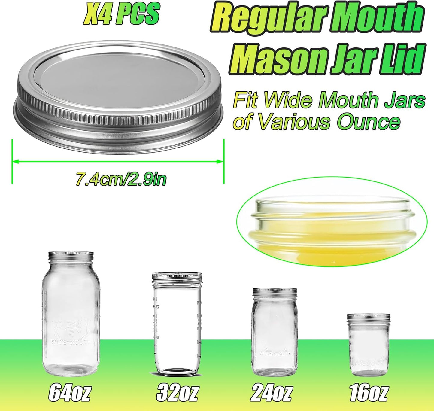 Mason Jar Pour Spout Lid Stainless Steel with Handle, Wide Mouth Pour Spout Flip Cap Lids for Mason Jars, Anticracking Leak Proof Seal Cover Airtight for Drinking Salad Dressing & Food Storing(2PCS)
