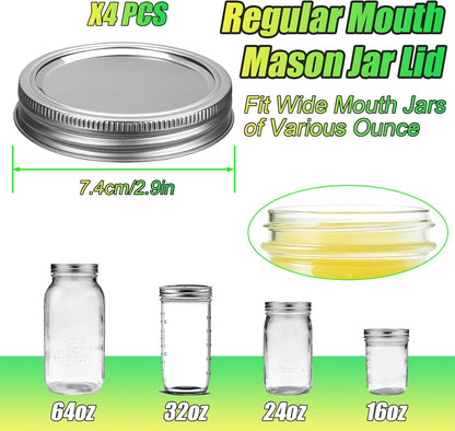 Mason Jar Pour Spout Lid Stainless Steel with Handle, Wide Mouth Pour Spout Flip Cap Lids for Mason Jars, Anticracking Leak Proof Seal Cover Airtight for Drinking Salad Dressing & Food Storing(2PCS)