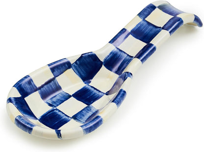 MACKENZIE-CHILDS Enamel Spoon Rest, Kitchen Spoon Holder and Utensil Rest for Stovetop, Black-and-White Courtly Check