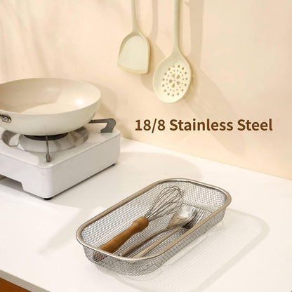 18/8 Stainless Steel Colander Strainer for Kitchen, Rectangular Colander for Pasta, Vegetables, Fruits, Rustproof & Dishwasher Safe (13.0 x 7.1 x 2.2 inch)