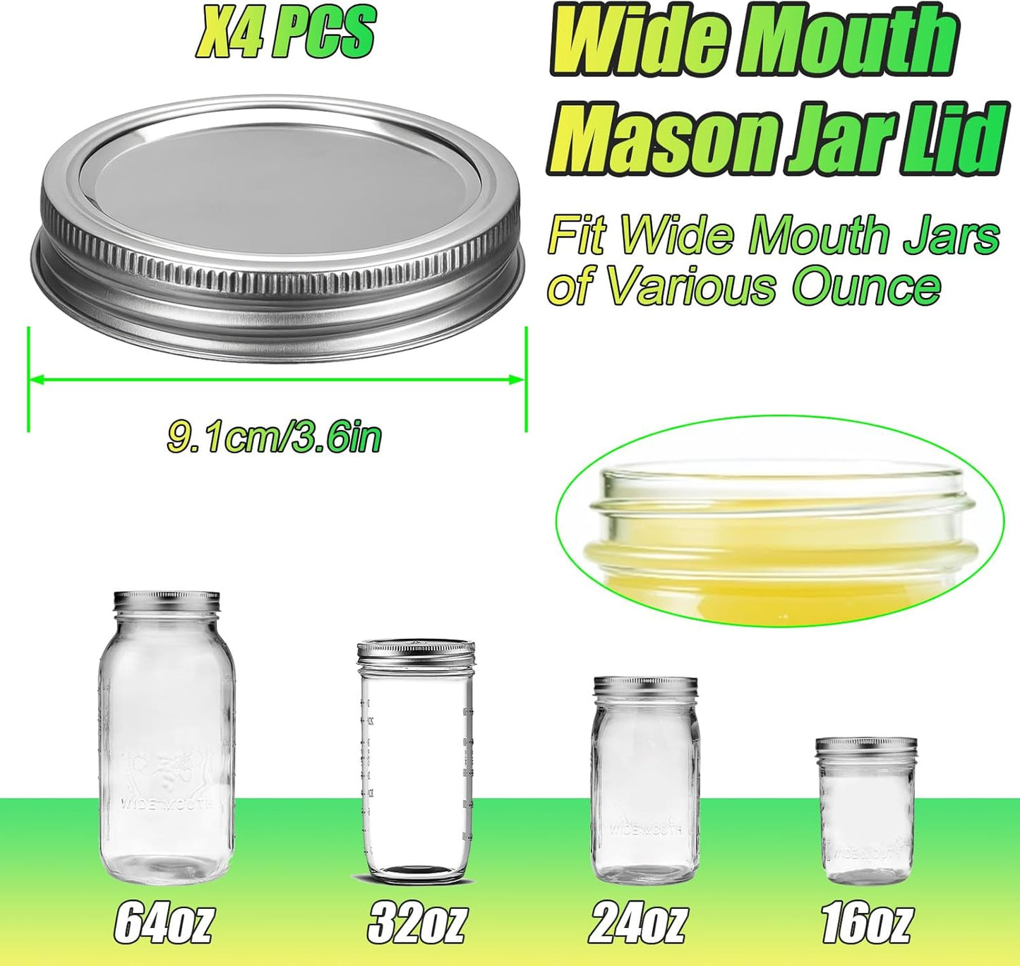 Mason Jar Pour Spout Lid Stainless Steel with Handle, Wide Mouth Pour Spout Flip Cap Lids for Mason Jars, Anticracking Leak Proof Seal Cover Airtight for Drinking Salad Dressing & Food Storing(2PCS)
