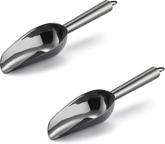 E-far Mini Ice Scoop Set of 2, 3 Ounce Stainless Steel Scoops for Ice Cube/Candy/Flour/Sugar, Metal Utility Scoops for Canisters, Baking, Kitchen Pantry, Rust Proof & Dishwasher Safe