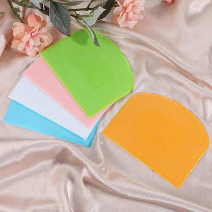 5 Pcs Plastic Bench Scraper, Flexible Dough Cutter Bench Scraper for Sourdough, Food-safe Plastic Bowl Scrapers Kitchen Tool for Baking Cake Bread Fondant Icing (White, Green, Orange, Blue, Pink)