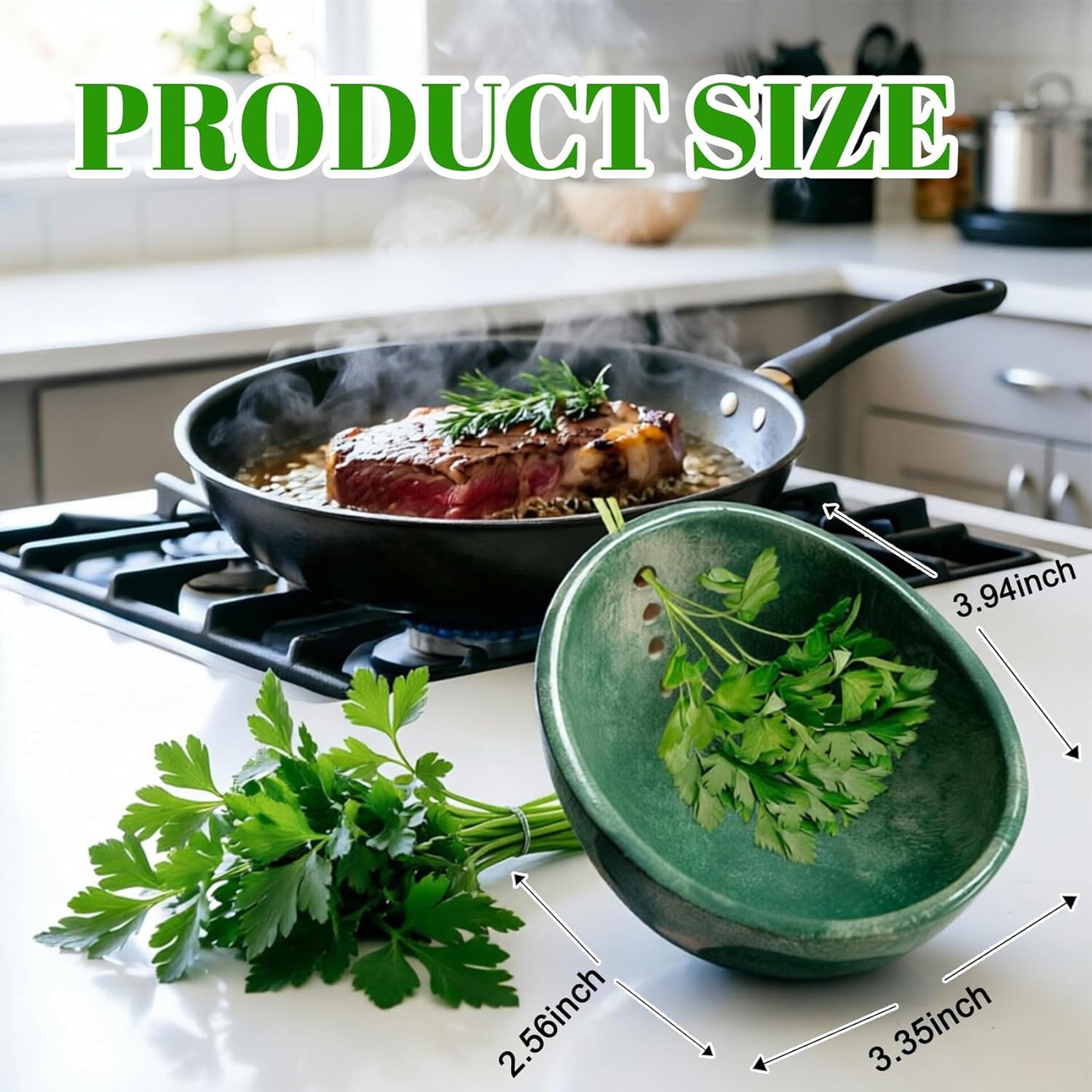 Herb Stripper, 4-Hole Design Pottery Herb Stripper,Handmade Ceramic Herb Stripper Bowl for Removing Leaves and Stems in the Kitchen (Green Glaze)