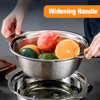 Stainless Steel Microporous Colander for Kitchen, 2.5QT Large Capacity, Colander and Bowl Set of Two, Stainless Steel Drain Basket with Mixing Bowl, for Washing Fruits and Vegetables