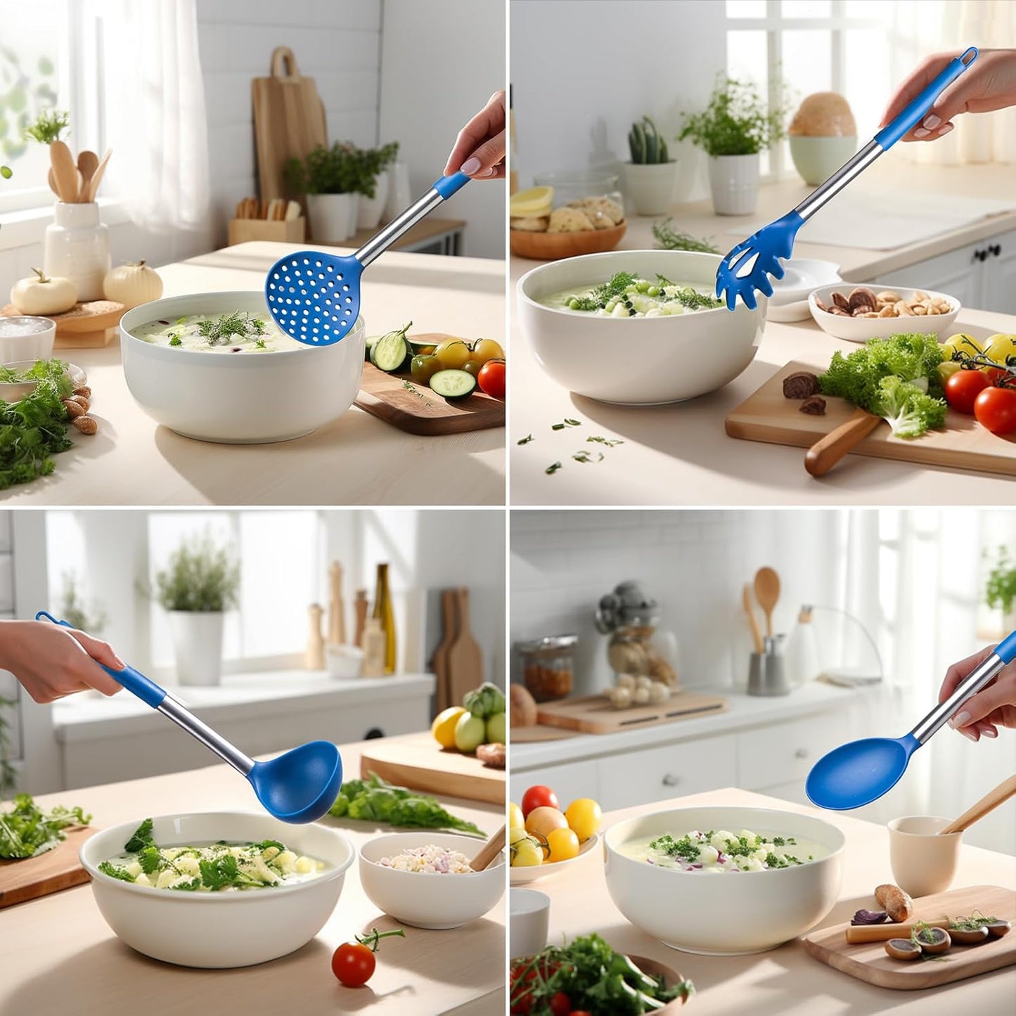 Silicone Kitchen Utensils Set 34 Pieces 450 °F Heat Resistant - Grey Cooking Utensils-Set for Nonstick Cookware - Silicone Spatulas Set, Stainless Steel Handle & Other Kitchen accessories