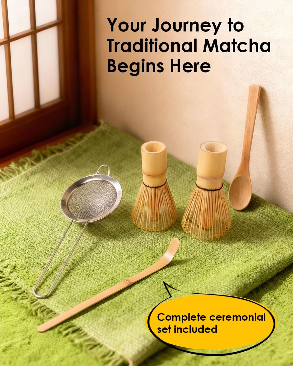 Matcha Whisk Set, Ceramic Matcha Set Includes Bowl with Spout, Whisk and Holder, Bamboo Scoop, Sifter and Tea Towel - 6 Pcs Matcha Kit Gift for Lovers Beginners (Pink)