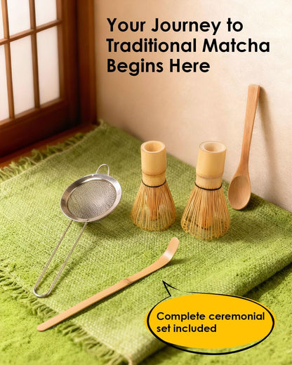 Matcha Whisk Set, Ceramic Matcha Set Includes Bowl with Spout, Whisk and Holder, Bamboo Scoop, Sifter and Tea Towel - 6 Pcs Matcha Kit Gift for Lovers Beginners (Pink)