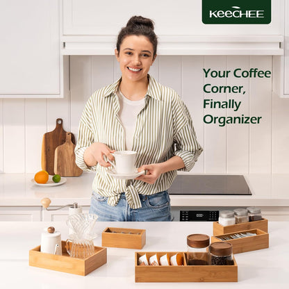 keechee Carbonized Bamboo Kitchen Drawer Organizer, 10 Slots Expandable Silverware Organizer, Utensil Holder & Cutlery Tray, 2.2" Deep for Extra Capacity, Non-Slip Feet Included