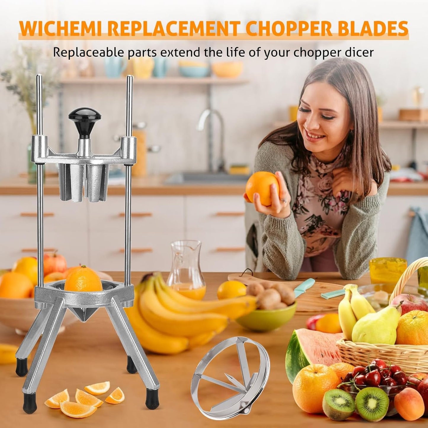 Zerodis Fruit Cutter Blade Replacement, Stainless Steel Lime Slicer Blade Vegetable Chopper Dicer Blade for Pears Oranges (8 Section)