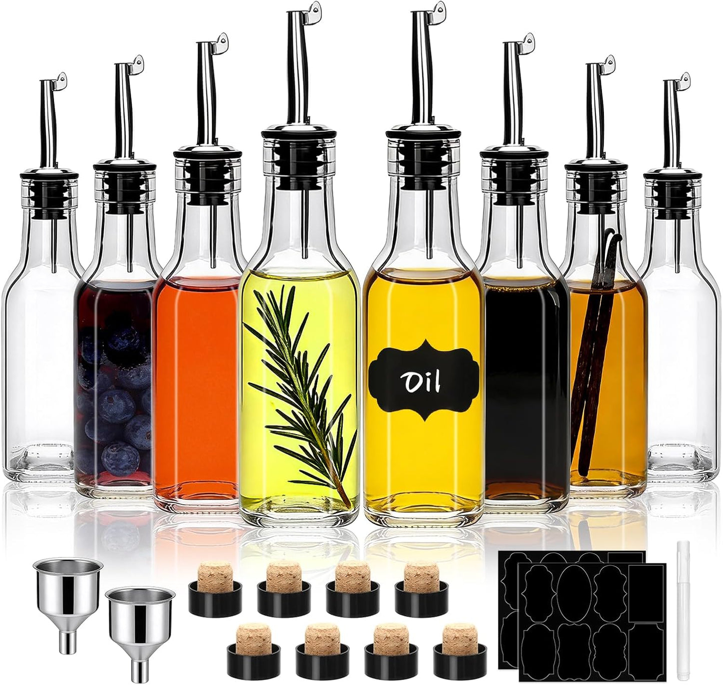 Salzesfalls 8 Pack 17oz Olive Oil Dispenser Bottle,Oil Dispenser for Kitchen, Cooking Oil Dispenser,Vinegar Cruet Bottle with Pourers