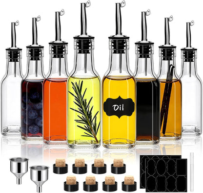 Salzesfalls 8 Pack 17oz Olive Oil Dispenser Bottle,Oil Dispenser for Kitchen, Cooking Oil Dispenser,Vinegar Cruet Bottle with Pourers