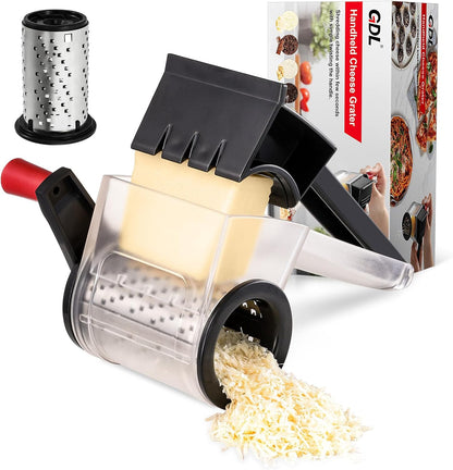 GDL Cheese Grater Hand Crank, Kitchen Rotary Grater Handheld, Dishwasher Safe Parmesan Cheese Grater with Stainless Steel Blade for Hard Cheese,Chocolate,Nuts, Black