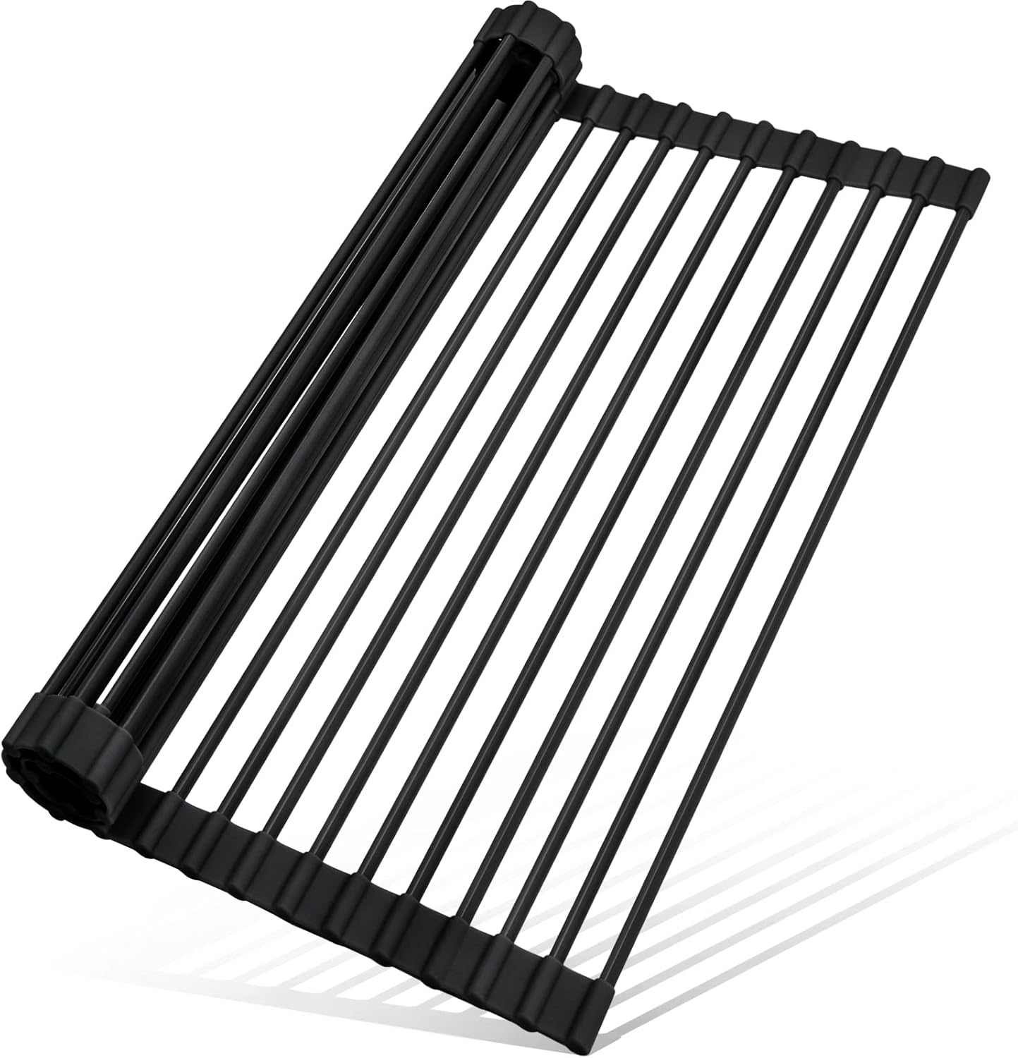 MERRYBOX Roll Up Over The Sink Dish Drying Rack Silicone Wrapped Foldable, Heat-Resistant, Anti-Slip Sink Rack Multipurpose Dish Drainer for Kitchen Sink Counter - White, 17.5" x 11"