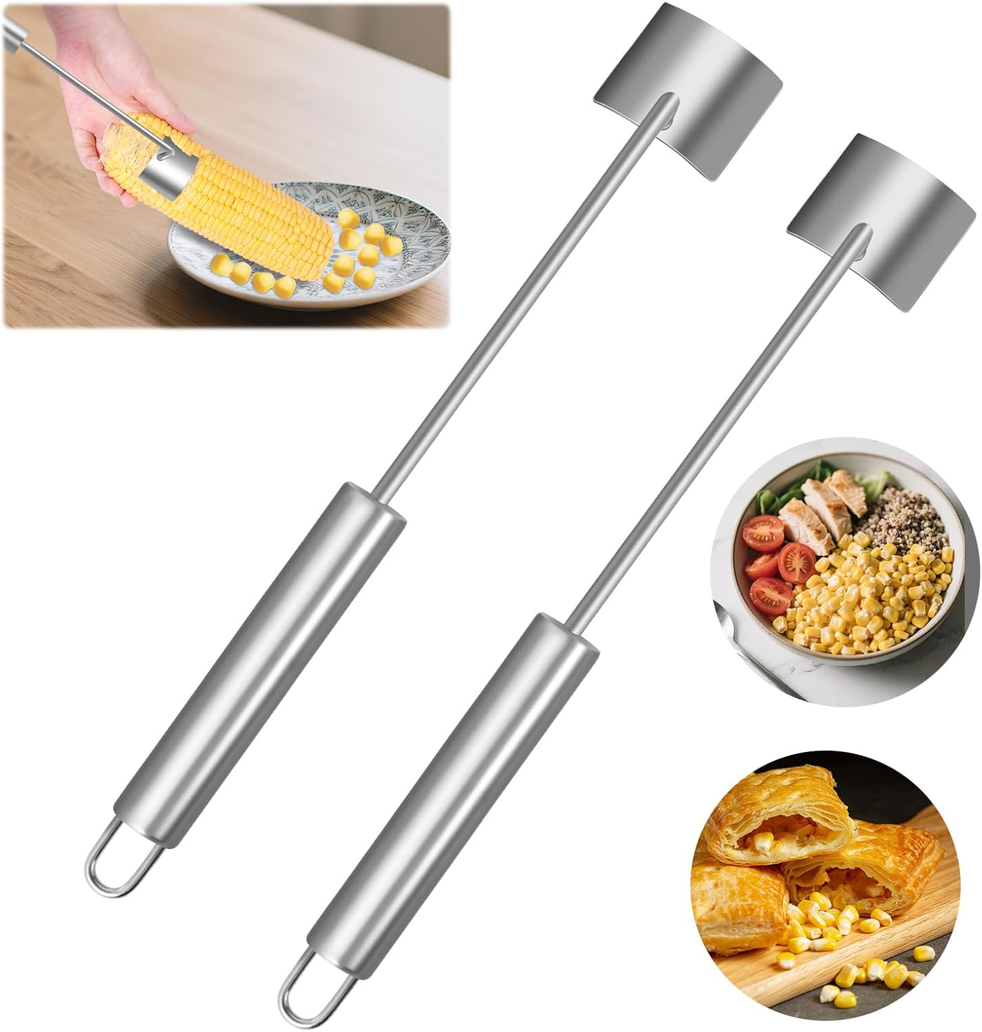 Corn Peeler & Cutter, 50% Faster Prep, Stainless Steel - Quick & Easy Corn Shucker for Sweet Corn & Corn on the Cob, Dishwasher Safe, Multi-Use Home & Commercial Kitchen Tool (2 PCS)