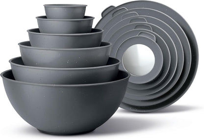 COOK WITH COLOR Mixing Bowls with Lids - 12 Piece Plastic Nesting Bowls Set includes 6 Prep Bowls and 6 Lids, Microwave Safe Mixing Bowl Set, Sage Embossed - Colors A
