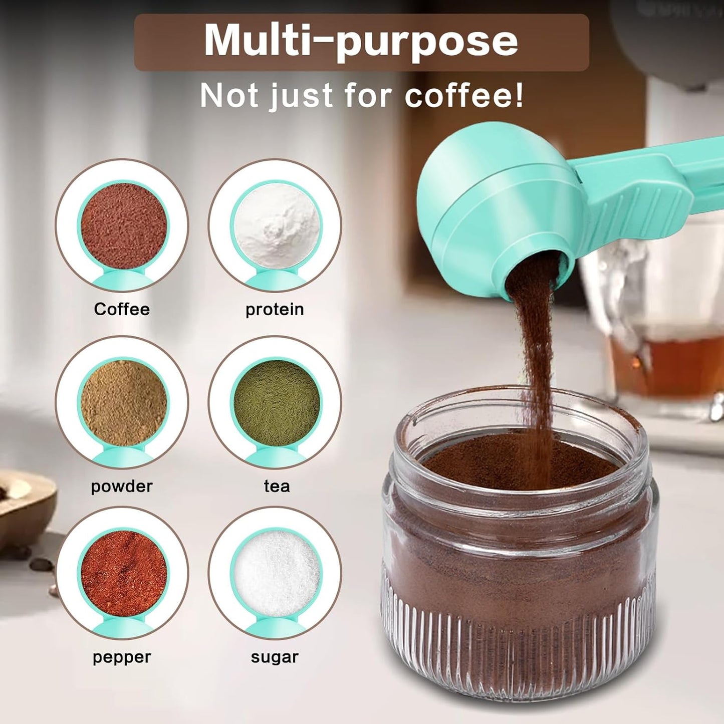 2-in-1 Coffee Scoop with Funnel, 2 Teaspoon Measuring Spoon for Reusable K Cups, Ground Coffee, Protein Powder & Tea, Mess-Free Plastic Design (Pink)