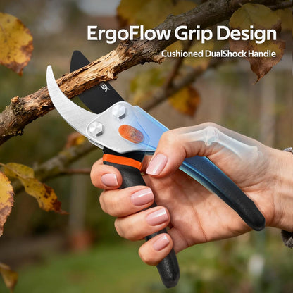 VOTREK® Pruning Shears, 8.5” Professional Garden Pruner with Jam-Proof Spring & Ever-Sharp SK5 Blade, Ergonomic Bypass Clippers for Rose, Tree Trimming, Heavy Duty Bonsai Scissor for Weak Hand