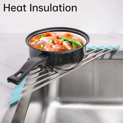 Tomorotec Triangle Foldable Dish Drying Rack, Small Roll-Up Stainless Steel Over Sink Drainer for Kitchen Sink Corner, Rustproof Multipurpose Organizer(Pink)