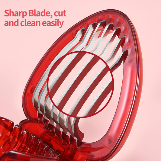 2 PCS Strawberry Slicer, Strawberry Fruit Cutter Slicer Kitchen Gadget Set, Kids Egg Slicer, Fruit Slicing Tool with Stainless Steel Blade