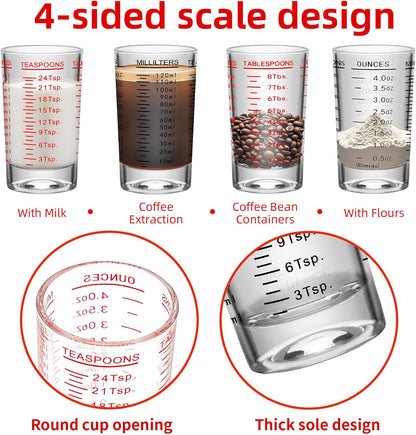 2Pcs Shot Glass Measuring Cup, 4 Ounce Heavy Base Jigger, Espresso Shot Glasses, Liquid Cup, Round Shot Glasses, Small Cups for Vodka, Whiskey, Tequila, Espresso, Liquor (2, Red)