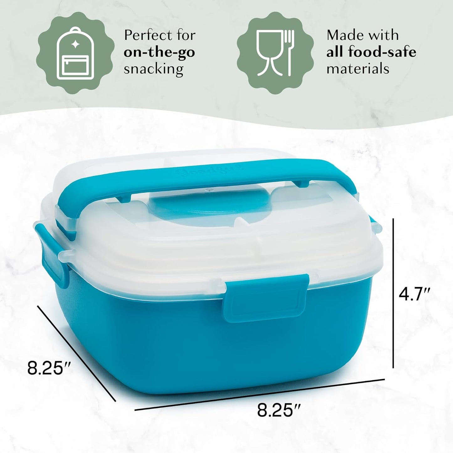Goodful Stackable Lunch Box Container, Bento Style Food Storage with Removeable Compartments for Sandwich, Snacks, Toppings & Dressing, Leak-Proof and Made without BPA, 56-Ounce, Teal