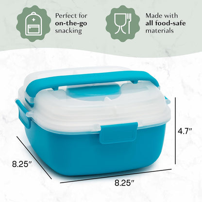 Goodful Stackable Lunch Box Container, Bento Style Food Storage with Removeable Compartments for Sandwich, Snacks, Toppings & Dressing, Leak-Proof and Made without BPA, 56-Ounce, Teal