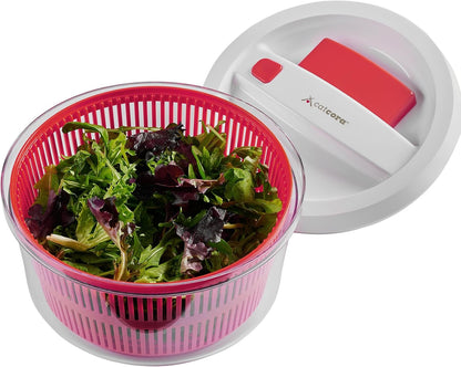 CatCora Quickspin One-Handed Salad Spinner, Accelerated Pump-Action With Built-In Break For Perfectly Dried Salad Greens, Ergonomic Single-Hand Design