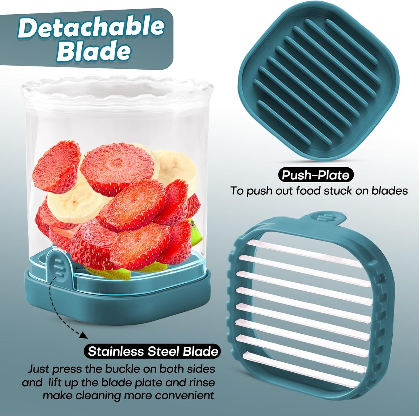 Creative Strawberry & Fruit Slicer - Detachable Cutter with Push Plate (Black)