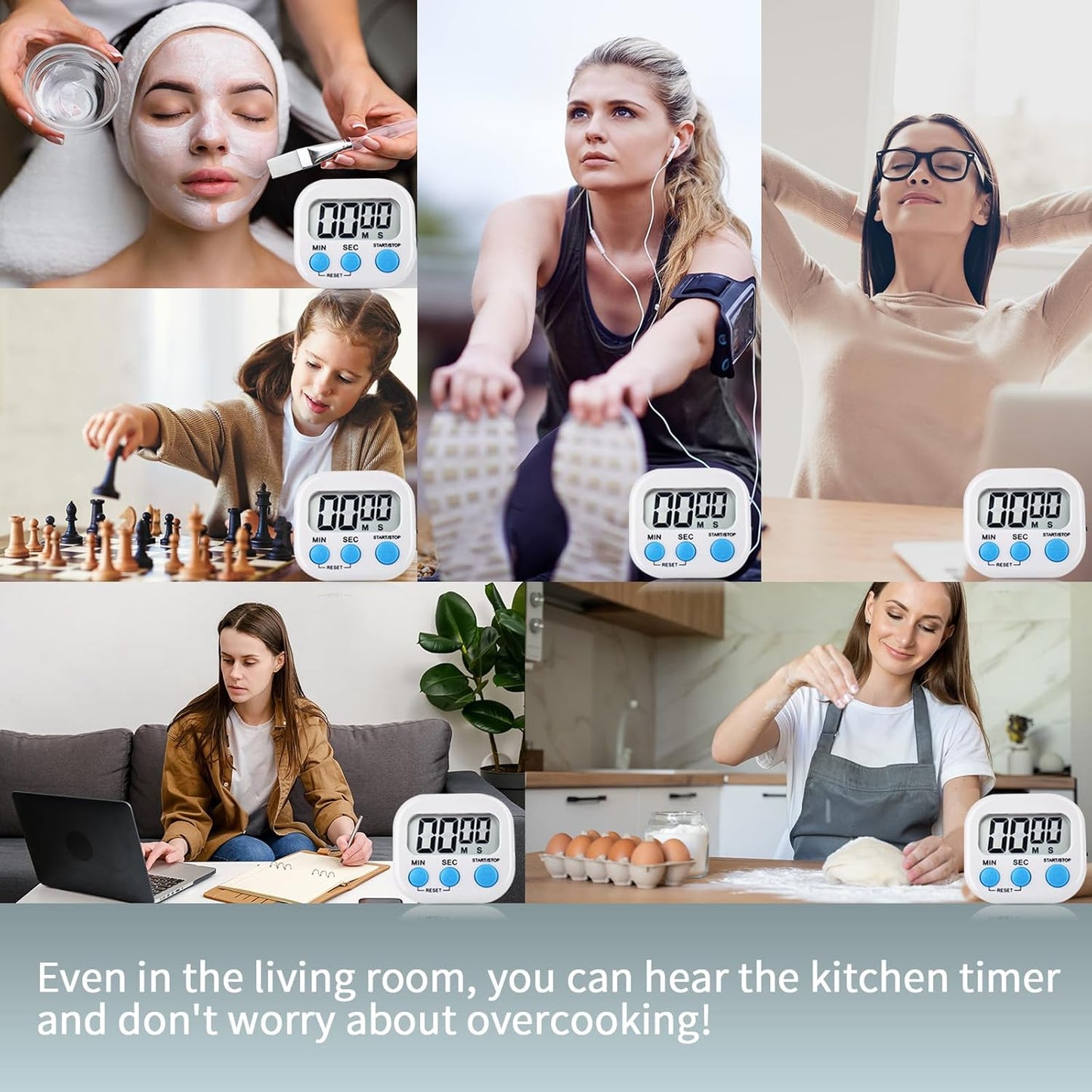 4 Pack Digital Kitchen Timer Magnetic Digital Timer with Big Display Loud Ring Cooking Timers for Cooking, Game, Gym, Break Time, Classroom(4, Pink, Green, Orange, White)