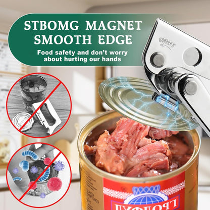 Heavy-Duty Manual Can Opener with Magnetic Lid Lifter | Easy-Turn Smooth Cutting | Comfortable Grip Kitchen Tool | Rust-Resistant Stainless Steel Design