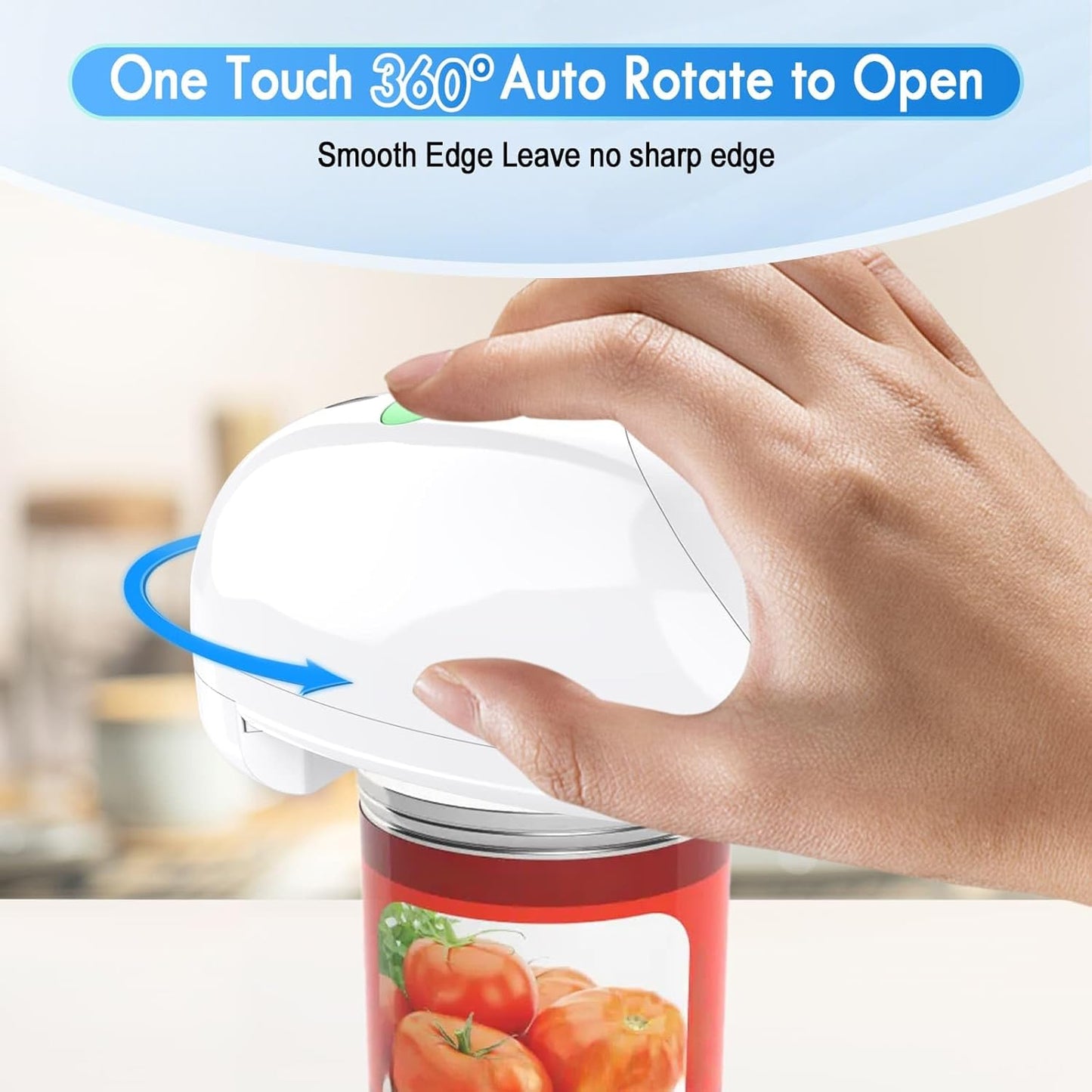 HuiJuKeJi Electric Can Opener, Rechargeable Automatic Can Opener for Seniors with Arthritis, One-Touch Hands-Free Can Opener for Almost Can Sizes, Smooth Edge & Food-Safe Kitchen Gadgets-Green