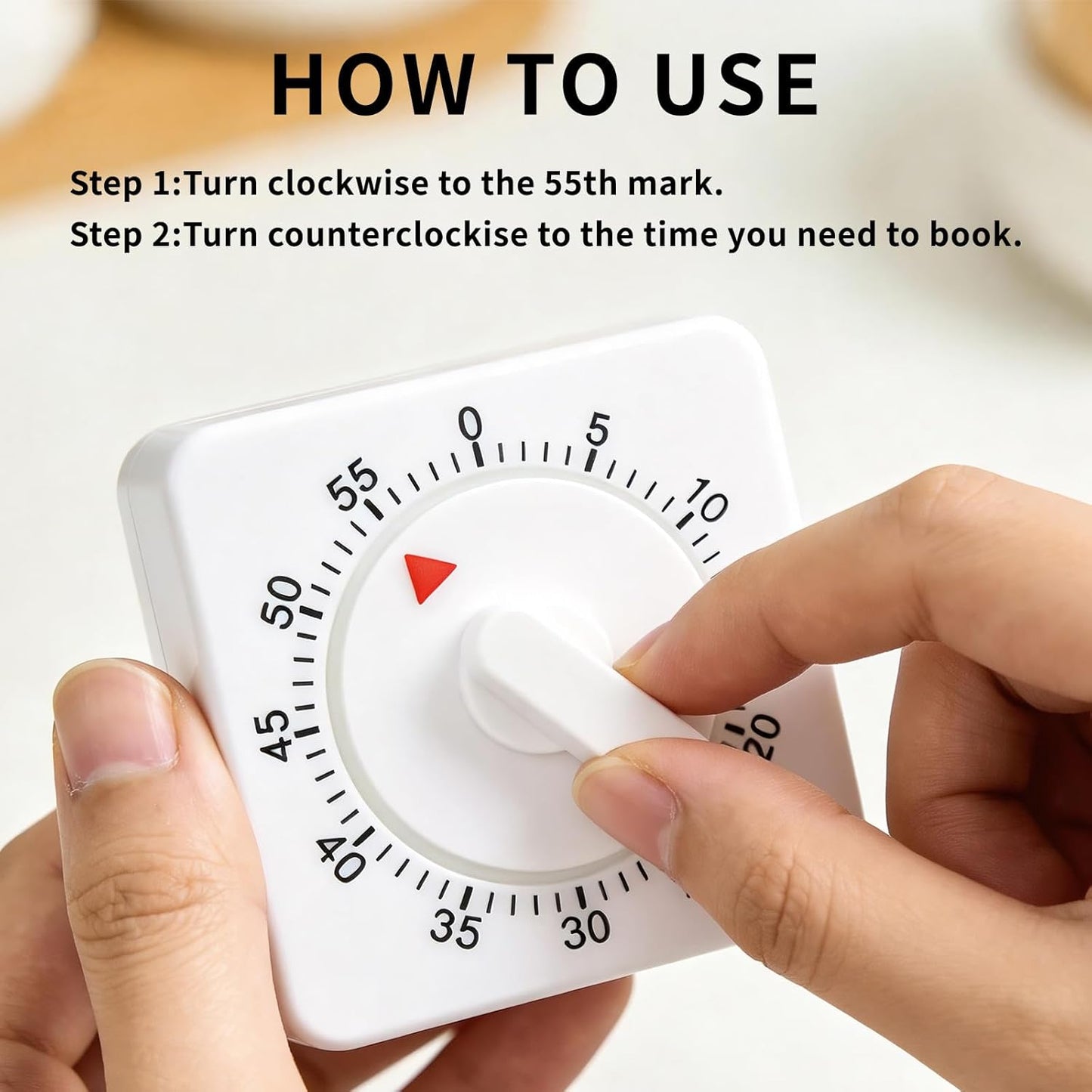 2 Pcs Kitchen Timer Manual : Mechanical, 60 Minute Visual Cooking, Time Management Tools Hour Mini Countdown for Kitchen, Cooking,Baking, Homework, Exercise Auto Off White