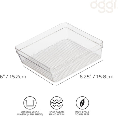 Oggi Clear Drawer Organizer - 3" X 12.5" - Ideal for Organizing Kitchen Drawers, Office, Desk, Silverware, Kitchen Utensils, Cosmetics and Bathrooms