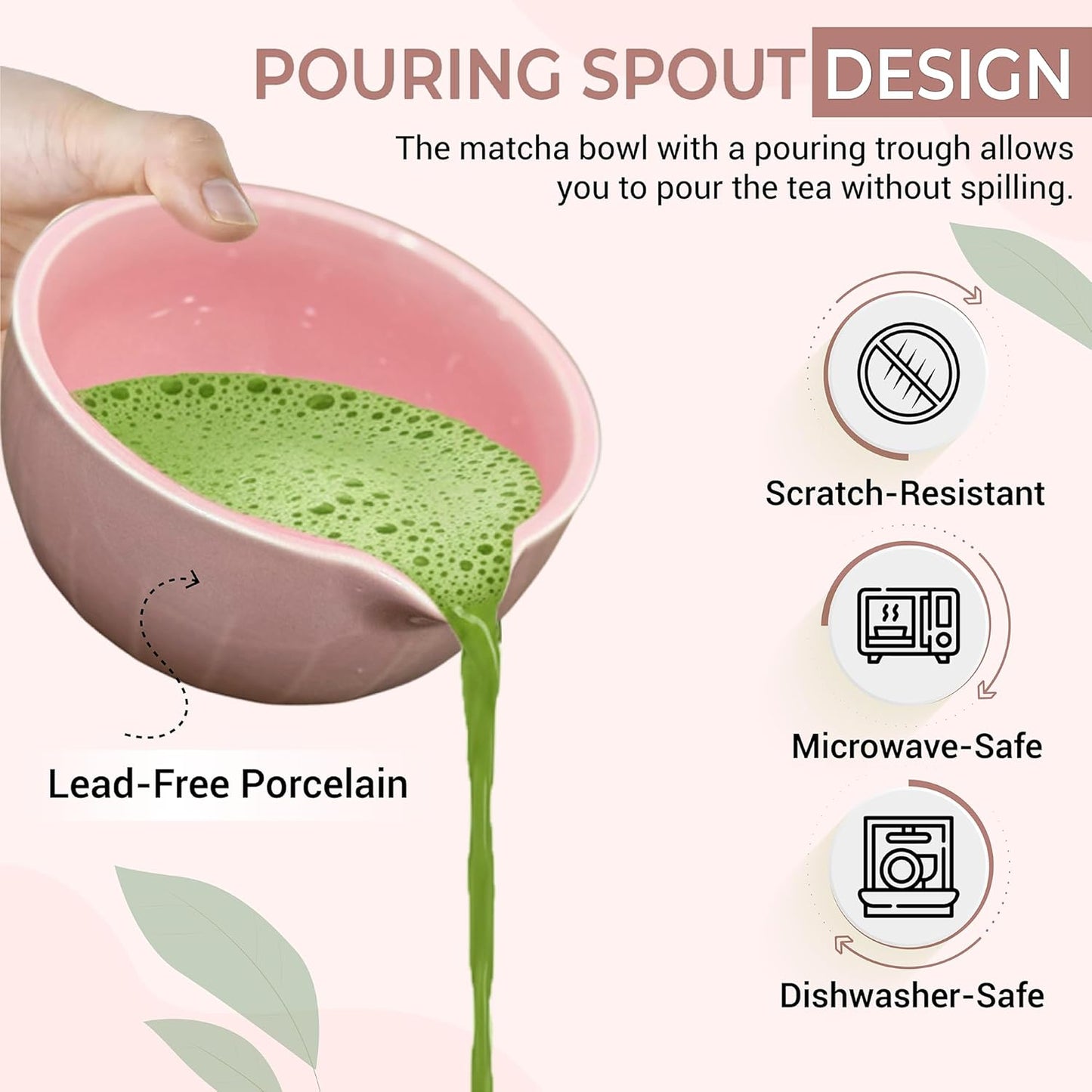 Matcha Whisk Set with Matcha Bowl - Matcha Set Included Electric Frother, Bamboo Whisk, Matcha Spoon, Bamboo Holder, Sifter, Spoon Stand (Blossom Pink)