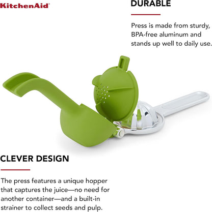 KitchenAid Citrus Juice Press Squeezer for Lemons and Limes with Seed Catcher and Pour Spout, Lemon, 8 Inch