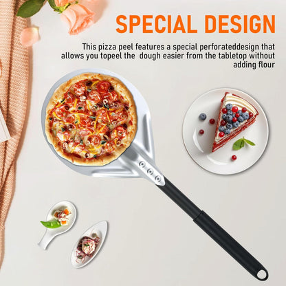 Perforated Pizza Peels 6 INCH pizza spatula paddle Long Handle Metal Pizza Spatula for Indoor and Outdoor (6 Inch)