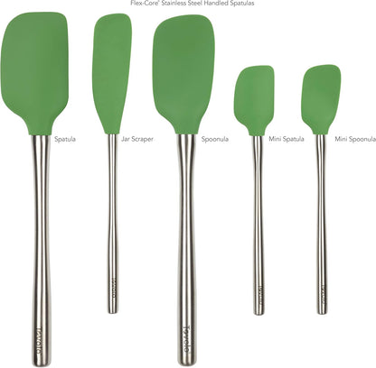 Tovolo Stainless Steel Handled Silicone Spatula Set of 5 White, Dishwasher Safe Kitchen Spatula Set for Cooking Baking, Non Toxic BPA Free Silicone Spatula set with Metal Steel Handle