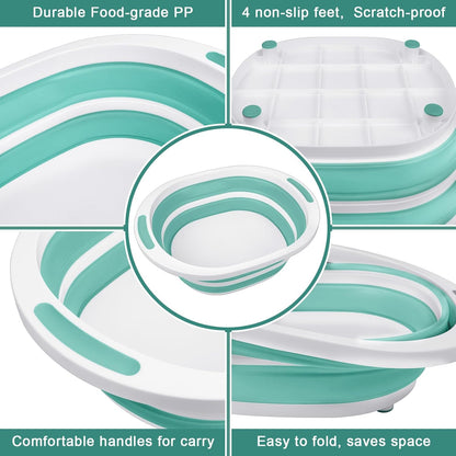 Collapsible Wash Basin for Baby Bottles, Cutting Board for Kitchen, BBQ Prep Tub for RV Home Foldable Dish Pan for Kitchen Sink, Ice Beverage Tubs Cleaning Supplies for Outdoor Camping Veggies Washing