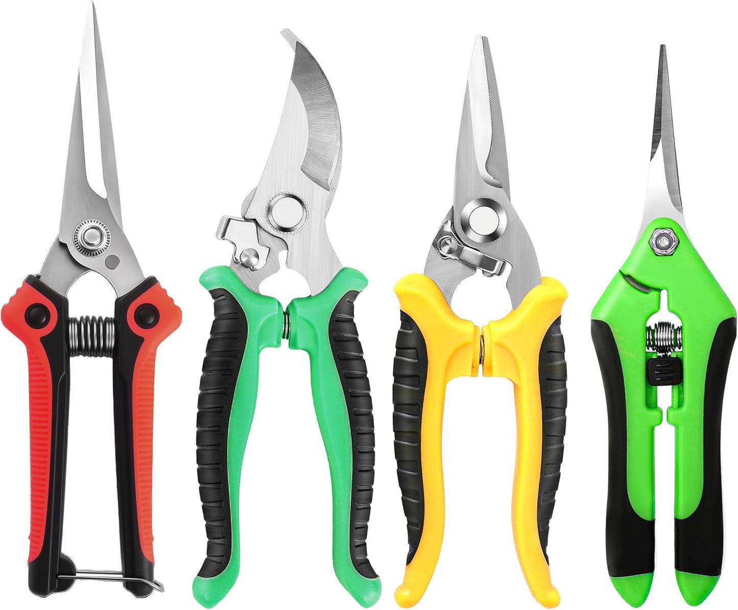 EWPJDK 4 Pack Garden Pruning Shears, Stainless Steel Garden Shears, Gardening Shears, Garden Scissors, Clippers, Pruning Snips, Pruning Shears for Gardening Tools (4PCS Yellow Orange Green)