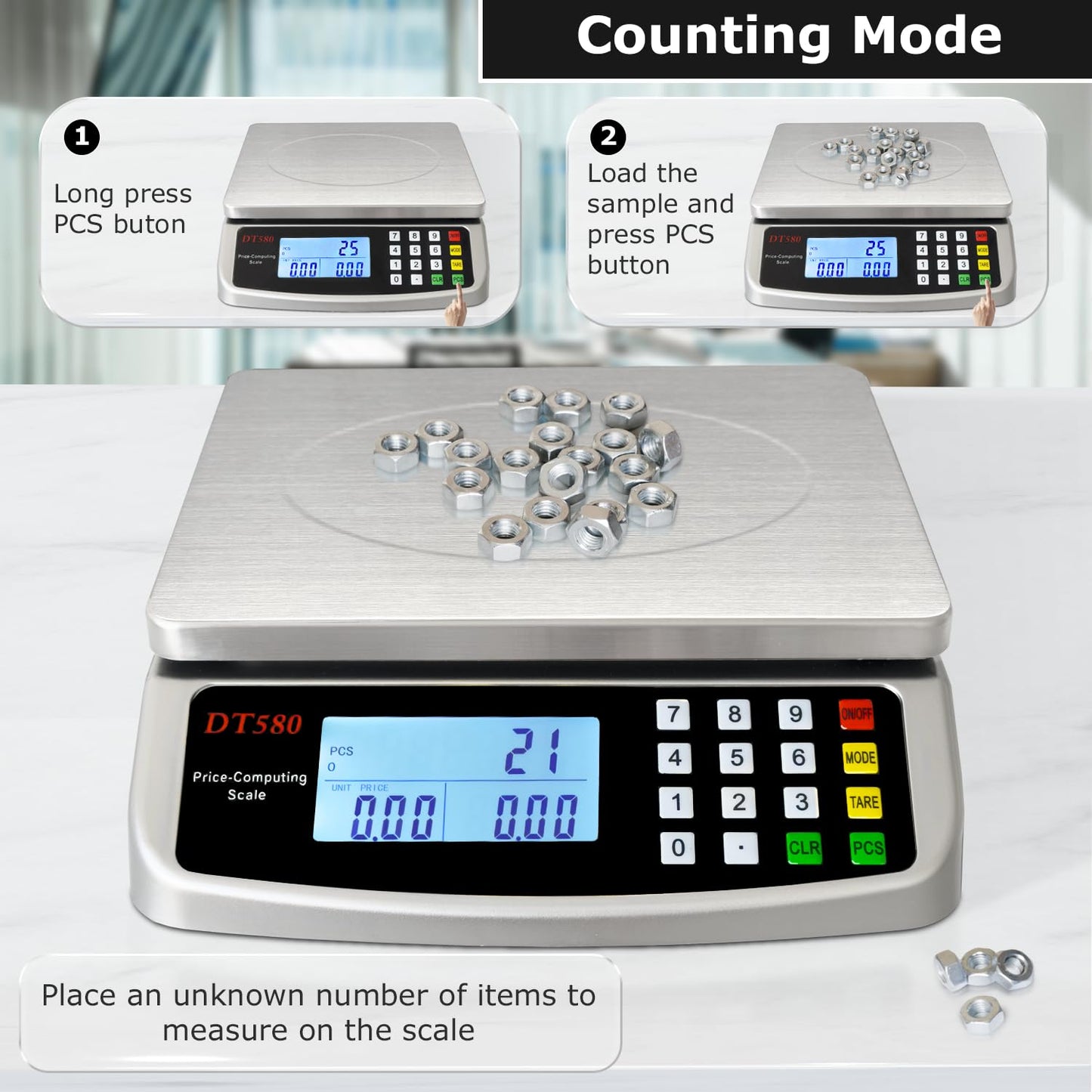Large Digital Kitchen Scale 40kg/88lb Stainless Steel Price Computing Scale Counting Scale Deli Scale with LCD Display for Baking Bread Cooking Meat Prep Parts and Coins Adapter Included