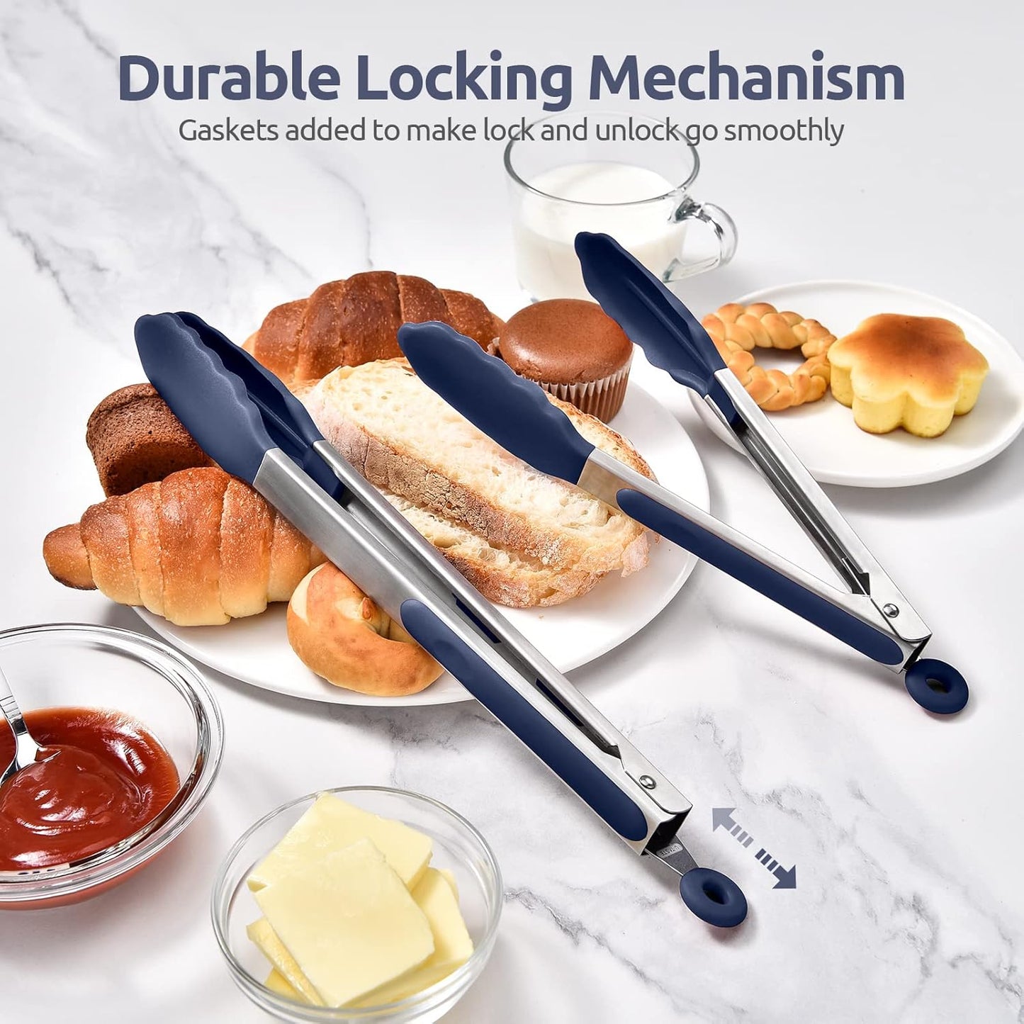 600ºF Heat Resistant Kitchen Tongs: U-Taste 9 inch Silicone Cooking Tong with Firm Sealed Non Stick Rubber Tips & Silicon Coated 18/8 Stainless Steel Handle & Smooth Locking for Serving Salad (Black)