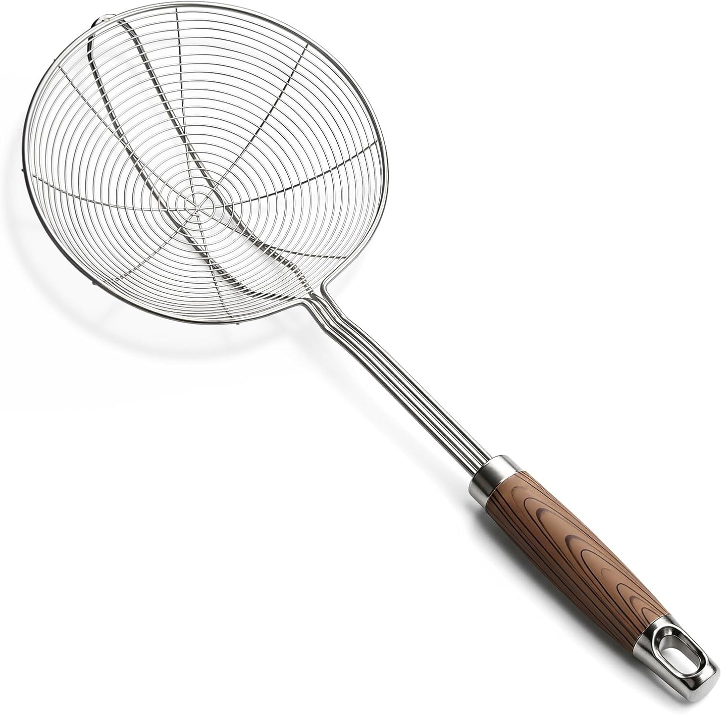IQCWOOD Spider Strainer Skimmer with Wood Handle - 5.5 Inch Fryer Scoop for Cooking and Frying, Kitchen Utensils Pasta Strainer Spoon