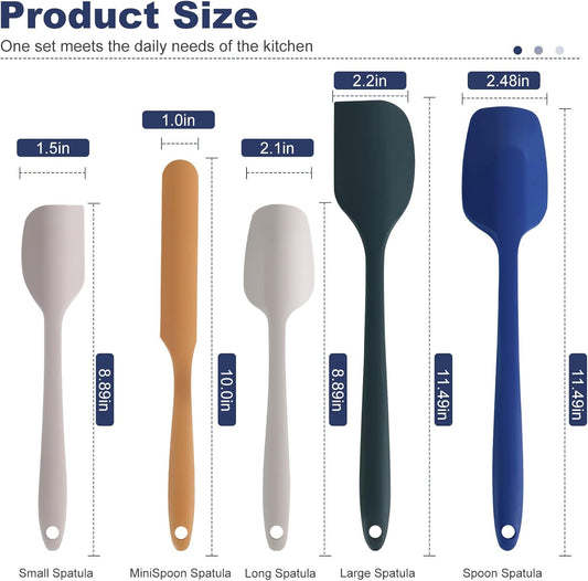 Premium 5-Piece Silicone Spatula Set, 446°F Heat Resistant for Nonstick Cookware & Baking, Food Grade, Hand Wash Recommended